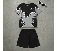 2 pezzi/Set Maglietta girocollo casual da ragazzo con design patchwork a blocchi di colore, comoda e alla moda per il pendolarismo quotidiano, la scuola e lo sport 8Y,9Y,10Y,11Y,12YGraficoPoliestere
