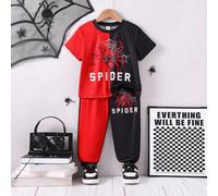 2 pezzi/Set Moda casual per ragazzi giovani Abbigliamento sportivo all'aperto Bel regalo Maglietta a maniche corte e pantaloni set con stampa di ragno morbida e carina, adatto per uso quotidiano, spor