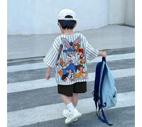 2 pezzi/Set Moda casual per ragazzi, maglietta oversize a maniche corte con grafica di gruppo di animali carini, abbinata a pantaloncini blu, adatto per primavera/estate, per la scuola 6Y,7Y,4Y,5YPoli
