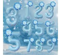2 pezzi/set Numeri da 0 a 9 blu, palloncini tematici Frozen da 40" (circa 101cm) per festa di compleanno, palloncini Frozen, palloncini in foil blu, palloncini sfumati a fiocco di neve in miniatura, d