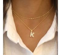 2 pezzi/set Nuova collana con catena labbra in acciaio inossidabile dorato, collana multistrato, per donna L,M,S,H,A,T,O,B,C,D,E,F,G,I,J,K,N,P,R,V,W,Y,ZAcciaio inossidabile