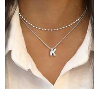 2 pezzi Set Nuova Collana con Catena per Labbra e Collo in Acciaio Inossidabile Argento con Lettere Bubble, per Donne L,M,S,H,A,T,O,B,C,D,E,F,G,I,J,K,N,P,R,V,W,Y,ZAcciaio inossidabile