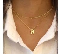 2 pezzi Set Nuova Collana con Catena per Labbra e Collo in Acciaio Inossidabile Dorato con Grandi Lettere Tondeggianti, per Donne L,M,S,H,A,T,O,B,C,D,E,F,G,I,J,K,N,P,R,V,W,Y,ZAcciaio inossidabile