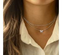 2 pezzi/set Nuova collana con ciondolo a lettera in acciaio inossidabile e catena con perline, per donna L,M,S,H,A,T,O,X,B,C,D,E,F,G,I,J,K,N,P,Q,R,U,V,W,Y,ZAcciaio inossidabile