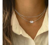 2 pezzi/set Nuova collana con pendente a lettera, catena di perline in acciaio inossidabile, set per donna L,M,S,H,A,T,O,X,B,C,D,E,F,G,I,J,K,N,P,Q,R,U,V,W,Y,ZAcciaio inossidabile