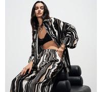 2 pezzi Set Nuovo Minimalista Camicia e Pantaloni a Righe Bianche e Nere Fluenti, Righe Asimmetriche per uno Sguardo Dinamico, Adatto per Luogo di Lavoro, Pendolarismo, Viaggio di Lavoro, Raduno Casua