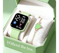 2 pezzi/set, nuovo orologio digitale quadrato con display elettronico e braccialetto a forma di cuore, ideale per le donne, il miglior regalo della Festa della Mamma per la mamma Taglia unica - Orolog