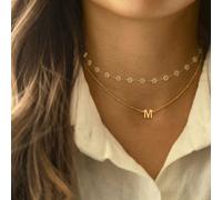 2 pezzi/set Nuovo set di collane con pendente in acciaio inossidabile con lettera e margherita, per donne L,M,S,H,A,T,O,X,B,C,D,E,F,G,I,J,K,N,P,Q,R,U,V,W,Y,ZAcciaio inossidabile