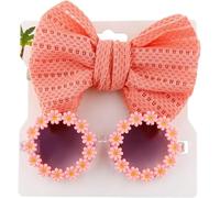 2 Pezzi/Set Occhiali da Sole Rotondi A Forma di Fiore con Fascia Elastica in Nylon per Bambini, Occhiali da Sole da Spiaggia E da Mare, per Bambini, con Fiocco A Sbuffo, Copricapo, Red