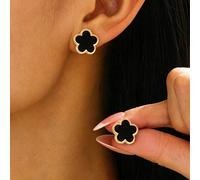 2 pezzi/Set Orecchini a perno classici alla moda con fiore a cinque foglie nero per donne, adatti come regali per le vacanze e per l'uso quotidiano Tagli UnicaLega di ferro