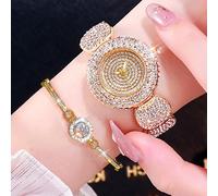 2 pezzi/set Orologio al quarzo alla moda con strass full e cinturino in acciaio inossidabile, più braccialetto per donne come regalo per studenti che tornano a scuola Tagli Unica,1 pz,1 accessorioLega