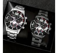 2 pezzi/set Orologio al quarzo di alta qualità con cinturino in acciaio, quadrante a tre lancette e scala mista, stile elegante, adatto per adolescenti, ideale come regalo per compleanni, Ognissanti,