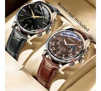 2 pezzi/Set Orologio da uomo, Casual e Business con quadrante multi-elemento, adatto per uso quotidiano, può anche essere usato come decorazione o regalo per amici e padri Tagli UnicaPoliuretano