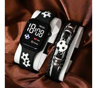 2 pezzi/Set Orologio digitale a LED a forma di cuore quadrato per bambini e bambine, orologio da polso stile sportivo da calcio, orologio economico per il ritorno a scuola, forniture scolastiche alla 