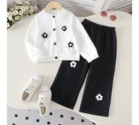 2 pezzi/set Outfit casual carino da ragazza con blusa e pantaloni con stampa floreale 3D, adatto per primavera/autunno 6Y,7Y,4Y,5Y,2-3YAnimale,Fumetto,LettereTessuto