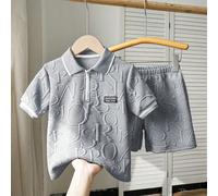 2 pezzi/set Outfit casual e alla moda per ragazzo giovane, composto da polo in maglia e pantaloncini con stampa a lettere, adatto per primavera, estate e autunno all'aperto 6Y,7Y,4Y,5Y,2-3YLetterePoli