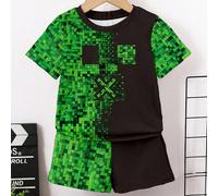 2 pezzi/set Outfit casual per bimbi piccoli, maglietta a maniche corte con stampa quadrata a quadri e pantaloncini, abbigliamento abbinato per fratelli (2 pezzi venduti separatamente) 6Y,7Y,4Y,5YBlocc