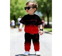 2 pezzi/set Outfit casual per ragazzi con maglietta con stampa grafica a lettere e sfumature e pantaloni, moda e confortevole, adatto per tutte le stagioni 6Y,7Y,4Y,5YLettere,stampa dappertuttoPoliest