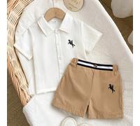 2 pezzi/Set Outfit da gentiluomo per bambino piccolo, neonato, bambino maschio, camicia bianca estiva casual coordinata per la famiglia con cavallo ricamato & pantaloncini kaki per regalo di matrimoni