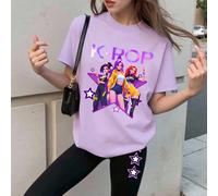 2 pezzi/set Outfit stile K-POP per adolescenti, T-shirt oversize con stampa sfumata "K-POP" e stelle, essenziale casual per il ritorno a scuola in estate 6Y,7Y,8Y,9Y,10Y,4Y,5Y,14Y,11Y,12Y,13Y,16Y,15YF