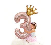 2 pezzi/set Palloncini a forma di corona digitale color oro rosa da 81,28 cm per decorazioni di feste di compleanno, tema di decorazioni, ritorno a scuola, San Valentino 7,5,9,2,3,4,6,8,1,0Alluminio