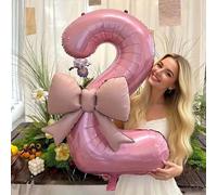 2 pezzi/set Palloncini a forma di numero 32 pollici in foil rosa con fiocco opaco, adatti per feste di compleanno, matrimoni, eventi all'aperto, anniversari, vacanze, Ringraziamento, stagione del racc