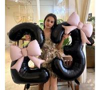 2 pezzi/set Palloncini a forma di numero 40 pollici in foil nero con fiocco rosa opaco, adatti per feste di compleanno, matrimoni, eventi all'aperto, anniversari, vacanze, Ringraziamento, stagione del