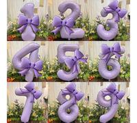 2 pezzi/set Palloncini a numero 0-9 da 39 pollici di colore viola, palloncini a fiocco in foil da 21 pollici, adatti per compleanni, anniversari, matrimoni, festa di nascità, feste da principessa, pro