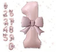 2 pezzi/set - Palloncini decorati con fiocco e numeri, inclusi 1 palloncino rosa da 40 pollici con numero e 1 palloncino rosa da 21 pollici decorato con fiocco. Adatto per la celebrazione del 1° compl