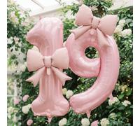 2 pezzi/set Palloncini decorativi per feste di compleanno con numeri da 0 a 9 di 40 pollici di colore rosa, abbinati a palloncini rosa opachi a fiocco, adatti per festa di nascità, compleanni, feste a