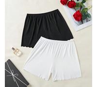 2 pezzi/set Pantaloncini anti-sfregamento senza cuciture da donna, pantaloncini intimi in seta ghiacciata con orlo ondulato, possono essere indossati dentro o fuori L,M,SColore unicoTessuto in maglia