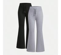 2 pezzi/set Pantaloni sportivi larghi e comodi in vita media con gamba ampia per ragazze pre-adolescenti, eleganti per l'autunno/inverno 8Y,9Y,10Y,11Y,12YColore unicoTessuto in maglia