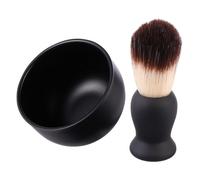 2 pezzi Set Pennello Barba Uomo in Acciaio Inox Nero 8x8x6cm | Ciotola Inclusa, Stile Retrò e Texture Raffinata, per Rasatura a Umido in Viaggio o Barberia