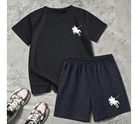 2 pezzi Set per ragazzi Magliette a maniche corte con collo rotondo e stampe semplici di cavalli e un paio di pantaloncini casual Nuovo stile estivo 6Y,7Y,8Y,9Y,10Y,4Y,5Y,14Y,11Y,12Y,13Y,16Y,15YAnimal