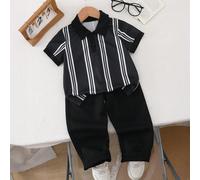 2 pezzi Set per ragazzo giovane, polo a maniche corte in maglia comoda 2 in 1 per bambini, elegante e alla moda con piccoli accenti a motivo, aggiungendo un tocco di raffinatezza abbinato a pantaloni
