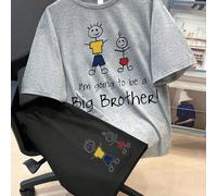 2 pezzi Set per ragazzo pre-adolescente, maglietta con figura stilizzata "Big Brother" e meme di streetwear, maglietta e pantaloncini, morbidi e comodi per l'estate 6Y,7Y,8Y,9Y,10Y,4Y,5Y,11Y,12YGrafic