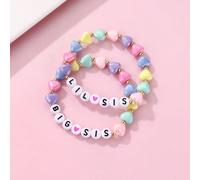 2 Pezzi/set Perline Acriliche Colorate A Forma Di Cuore Bianco Big Sis Lil Sis Lettera Dettaglio Braccialetto Di Perline Per Bambine, Adatto Per L'uso Quotidiano Tagli UnicaLetterePMMA