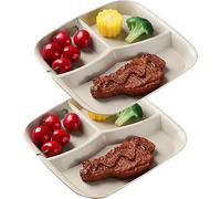 2 Pezzi Set Piatti Piani Divisi, Piatto Piano in Plastica con 3 Scomparti Piatti per Cena Riutilizzabili, Piatti per Bambini Adultes, Piatto Dieta, Adatti al Microonde e Alla Lavastoviglie