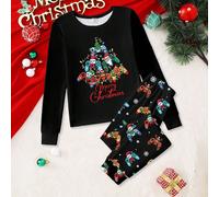 2 pezzi Set pigiama a maniche lunghe e pantaloni, in tessuto elastico a maglia, con stampe di console da gioco e albero di Natale, che brillano al buio, morbido e confortevole, adatto per ragazzi più