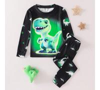 2 pezzi Set pigiama bambino/toddler composto da maglia a maniche lunghe con collo tondo con stampa digitale laser a motivo di dinosauri e leggings a stampa integrale di dinosauri, comodo e elastico pe