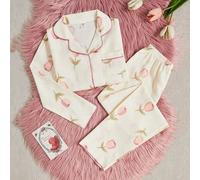2 pezzi/set Pigiama casual con stampa orso carino stile studentessa, pantaloni lunghi e camicia a manica lunga, per ragazze pre-adolescenti 8Y,9Y,10Y,11Y,12YAnimaleTessuto intrecciato