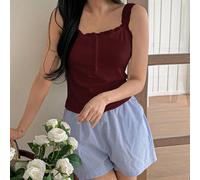 2 pezzi Set pigiama da donna composto da canotta con bordo in pizzo e imbottitura, e pantaloncini a righe, in stile vacanza sull'isola L,M,S,XLColore unicoTessuto in maglia,Tessuto intrecciato