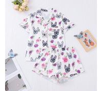 2 pezzi Set pigiama da donna con stampe di cani e fiori carini, top a maniche corte con colletto e pantaloncini con vita elastica, bellissima e alla moda biancheria da notte per casa, vacanza, festa,