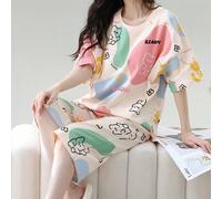 2 pezzi Set pigiama da donna, top a maniche corte con stampa carina di coniglio e fiori, pantaloni casual alla moda 3/4, adatto per primavera ed estate L,M,S,XL,XS,XXL,XXSAnimale,Fumetto,LettereTessut