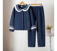 2 pezzi Set pigiama da ragazza con top a maniche lunghe con colletto Peter Pan e volant e pantaloni, stile principessa dolce, moda e versatile, adatto per autunno/inverno 8Y,9Y,10Y,11Y,12YGraficoTessu