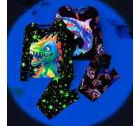 2 pezzi Set pigiama da ragazzo, composto da maglia a maniche lunghe e pantaloni lunghi, con stampe di balena, dinosauro e stelle che brillano al buio (venduti separatamente in set da 2 pezzi) 6Y,7Y,4Y