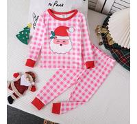 2 pezzi Set pigiama di Natale per bambine, con top a maniche lunghe e pantaloni a quadri di Babbo Natale, adatto per autunno/inverno 2Y,3Y,9-12M,12-18M,18-24MFumetto,Natale,Geometrico,Vichy,Lettere,Pe