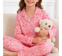 2 pezzi Set pigiama per ragazze pre-adolescenti, motivo carino a gatti, top a cardigan manica lunga e pantaloni lunghi, in tessuto maglia ignifugo, può essere indossato come abbigliamento esterno, ada