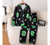 2 pezzi Set pigiama per ragazzi con giacca con chiusura lampo e pantaloni con stampa di pallone da calcio che si illumina al buio 8Y,9Y,10Y,11Y,12YAnimaleTessuto in maglia