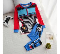2 pezzi/Set Pigiama per ragazzo giovane con grafica di robot, blocchi di colore, girocollo e maniche lunghe, top e pantaloni skinny 6Y,7Y,4Y,5YGraficoTessuto in maglia